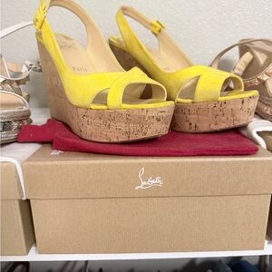 Christian Louboutin Bright Yellow Cork Wedges